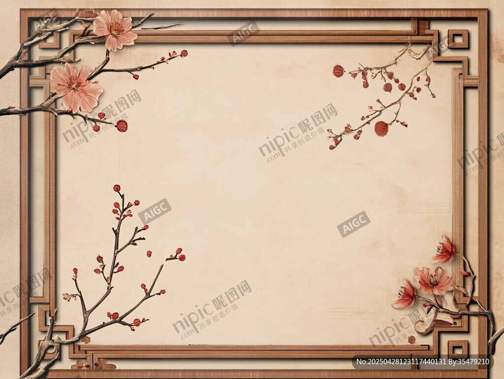 中式古風(fēng)梅花邊框背景圖