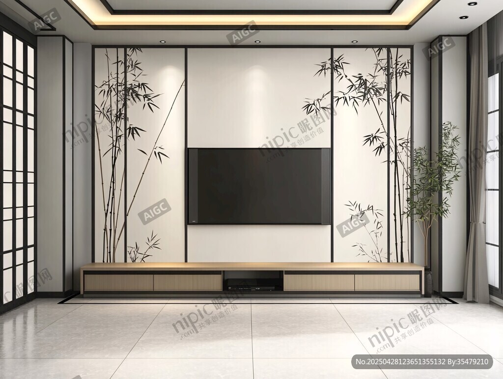 中式竹韻電視背景墻設(shè)計
