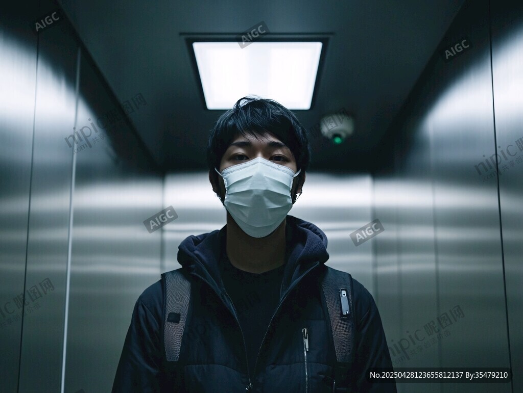 電梯中的口罩男子