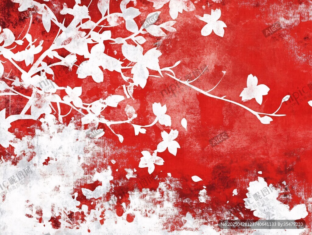 紅底白花抽象藝術圖案