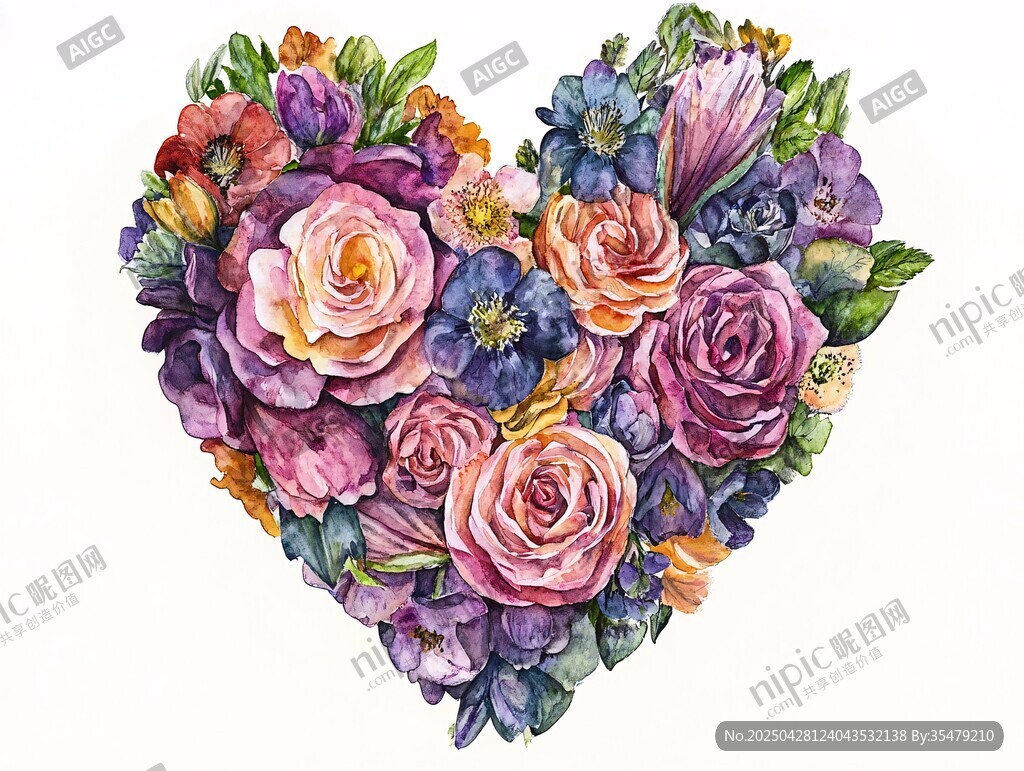 心形花卉插畫 浪漫花卉組合