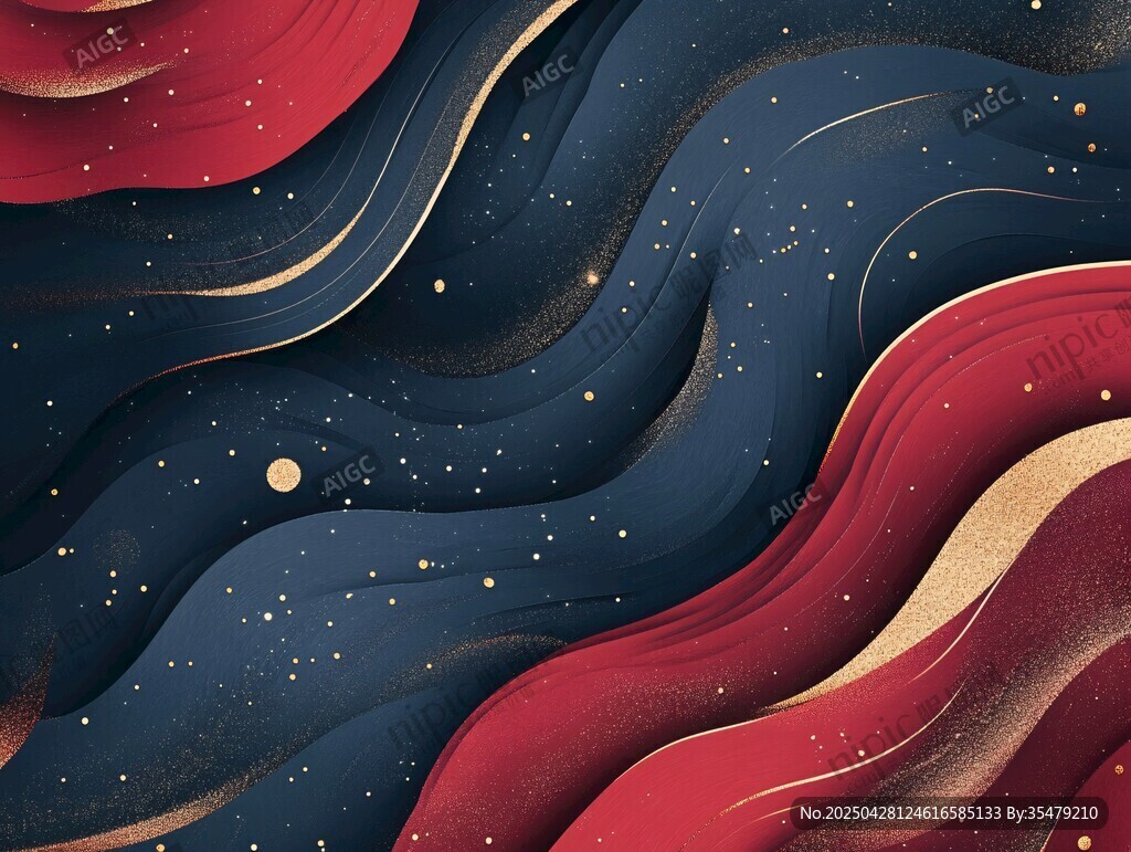 紅藍(lán)金波浪星空抽象背景