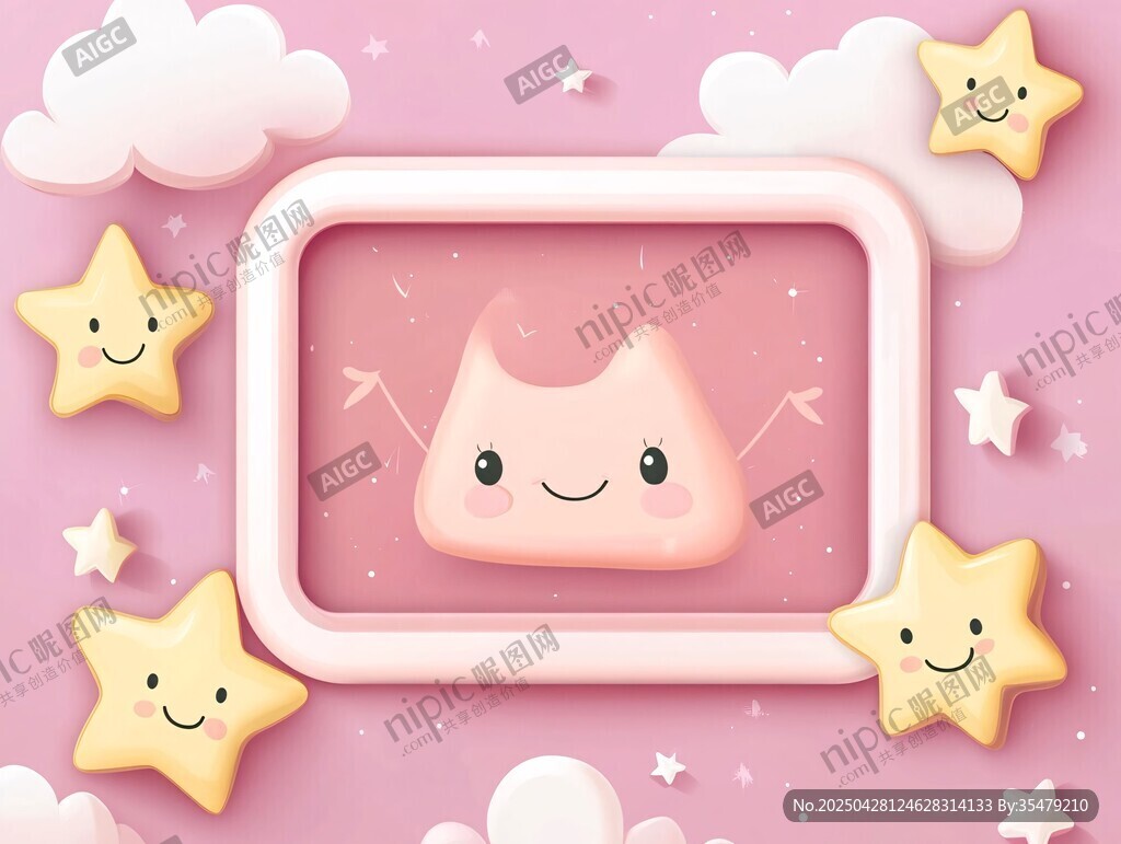 粉色萌貓夢幻插畫場景