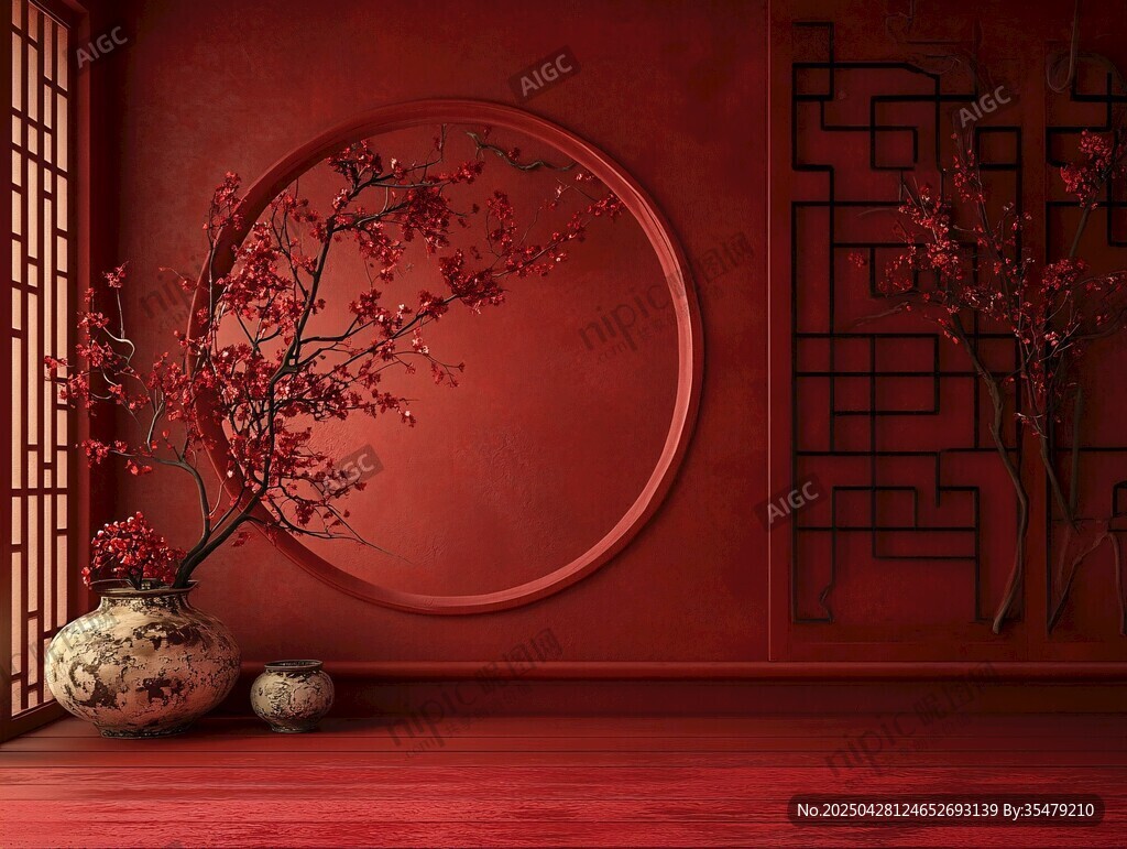 中式紅墻雅致室內景致