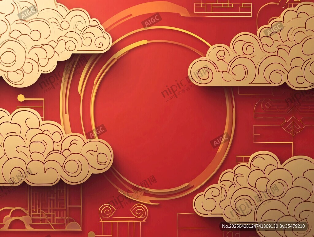 中式紅金祥云背景圖