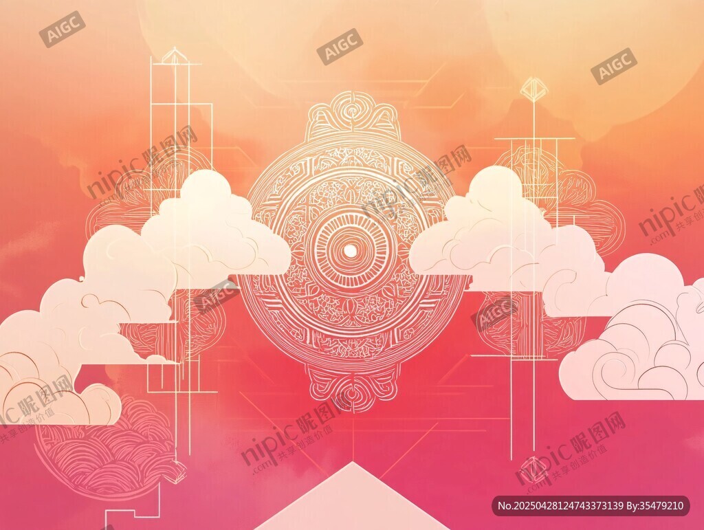 夢幻中式云端祥瑞背景圖