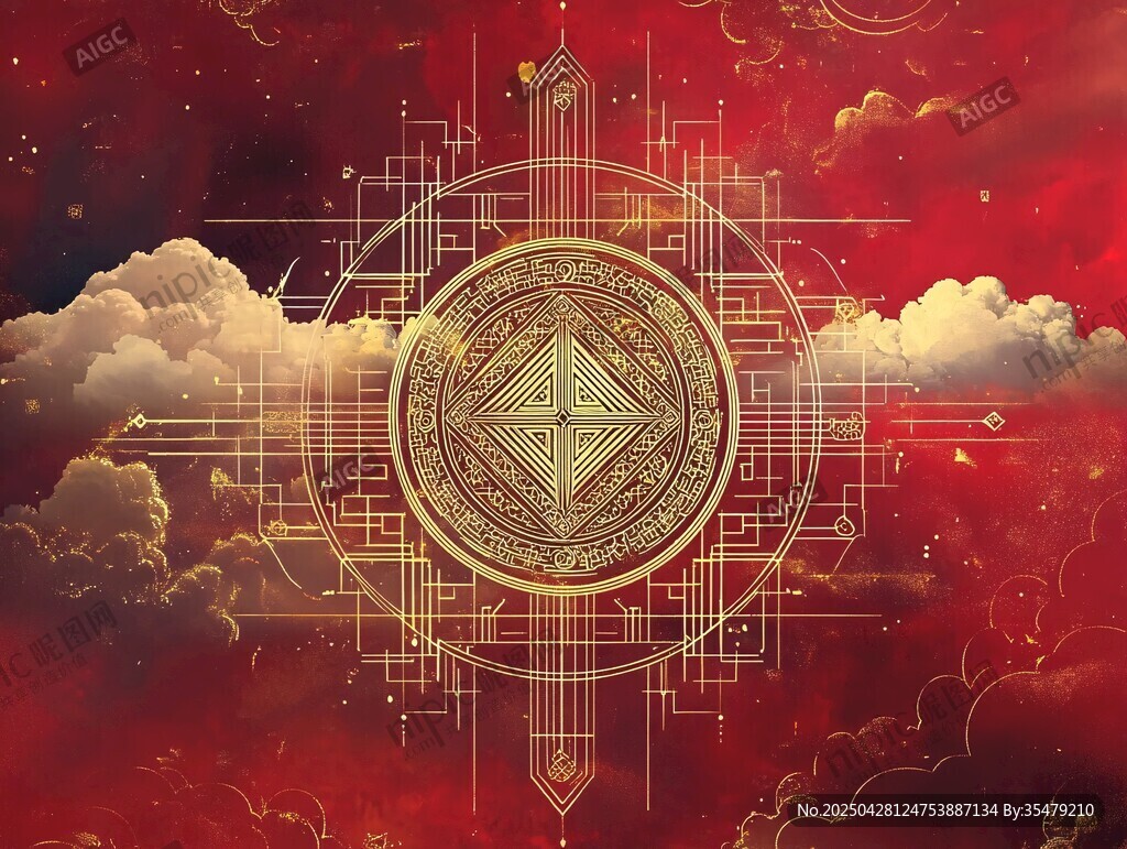神秘中式奇幻云間符文圖案