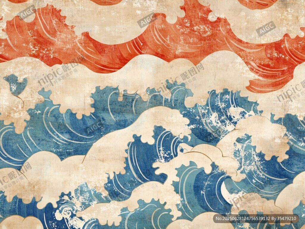 日式海浪復(fù)古風(fēng)紋理圖案