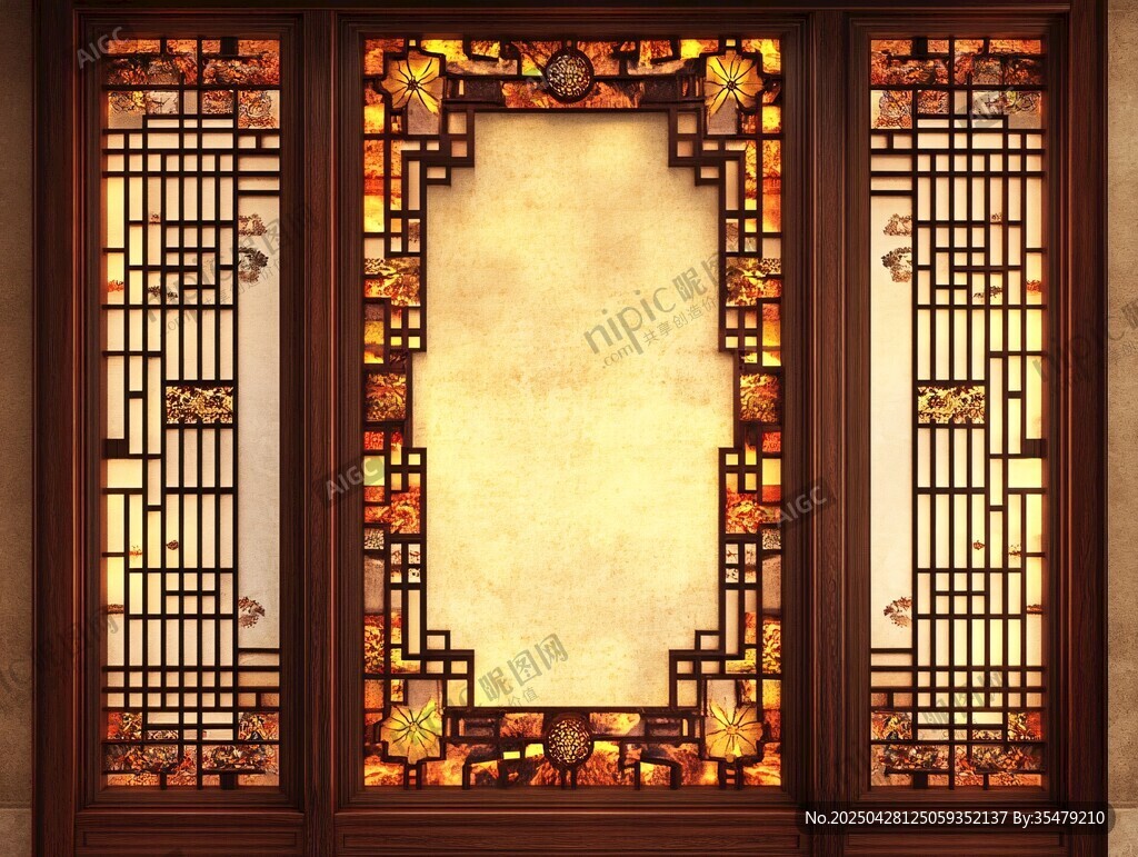 中式雕花木質(zhì)屏風(fēng)窗欞
