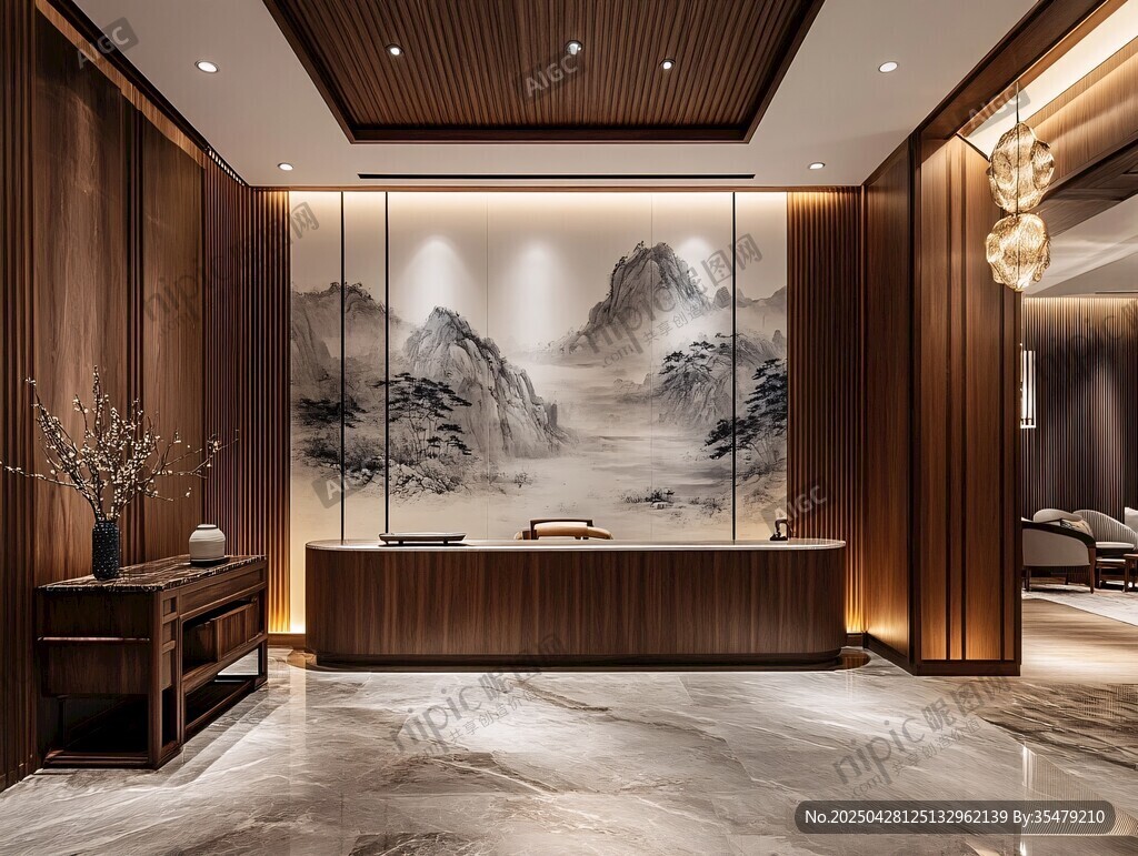 中式風(fēng)格酒店大堂接待區(qū)