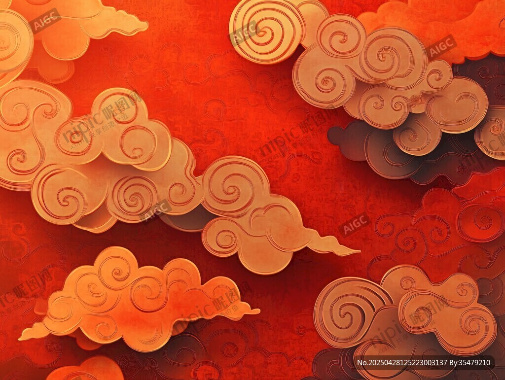 中式祥云紅色背景圖案