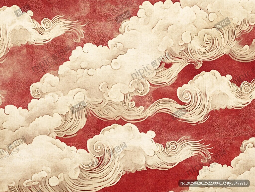 中式紅底云紋古典圖案