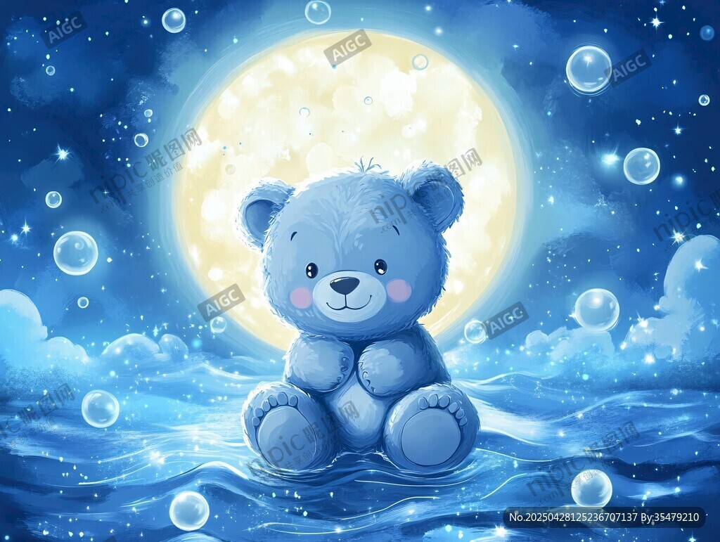 月夜下的小熊夢幻場景