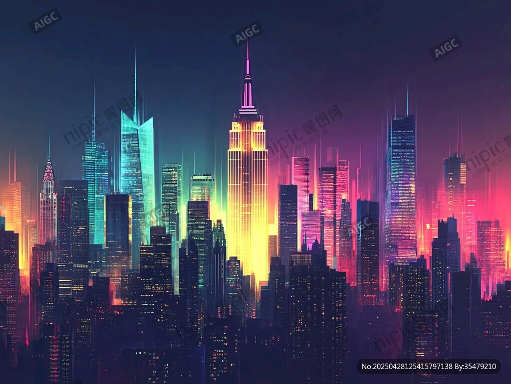 夢幻霓虹都市夜景