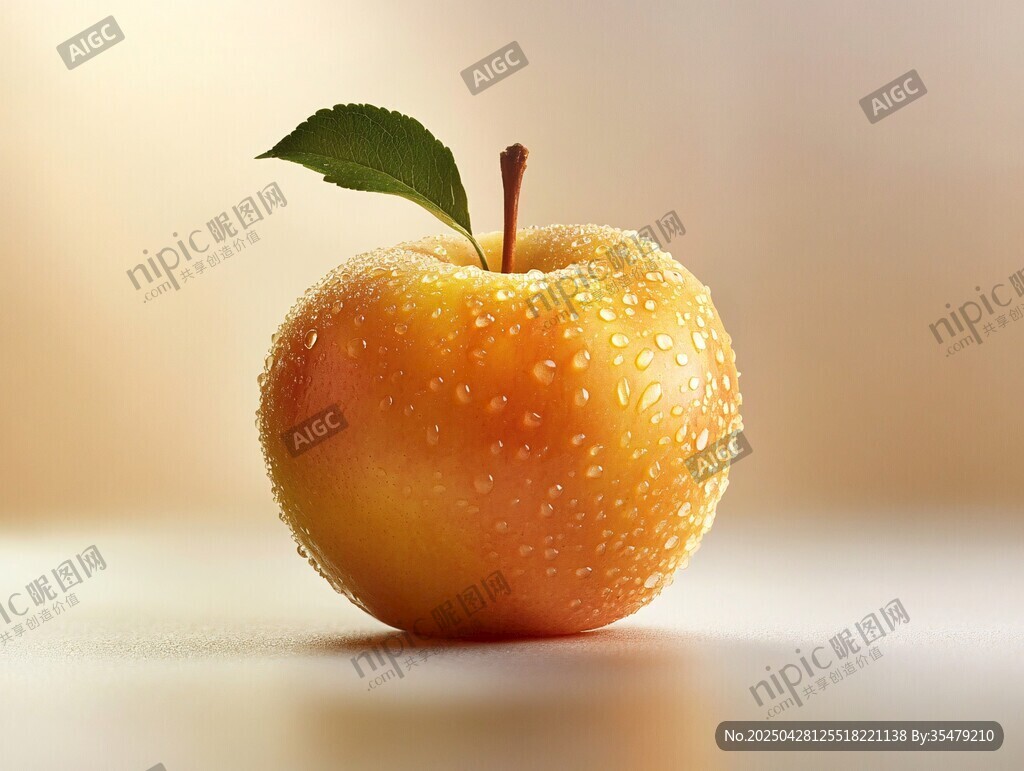 帶水珠的黃蘋果特寫