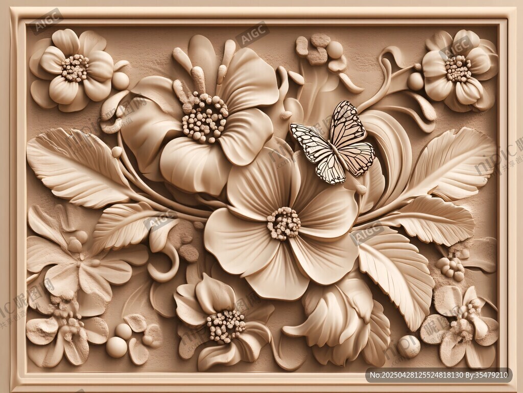 木雕花卉蝴蝶精致装饰 木雕花卉蝴蝶精致装饰