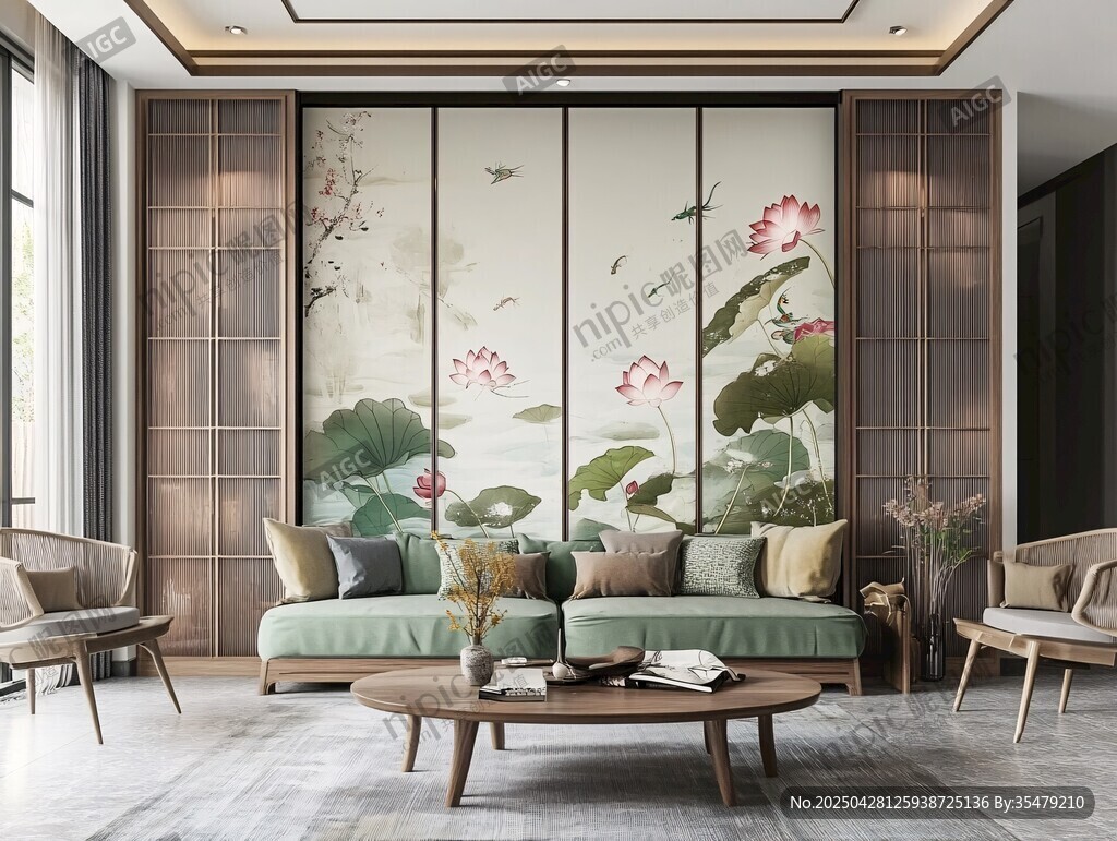 中式客廳之詩(shī)意荷花屏風(fēng)