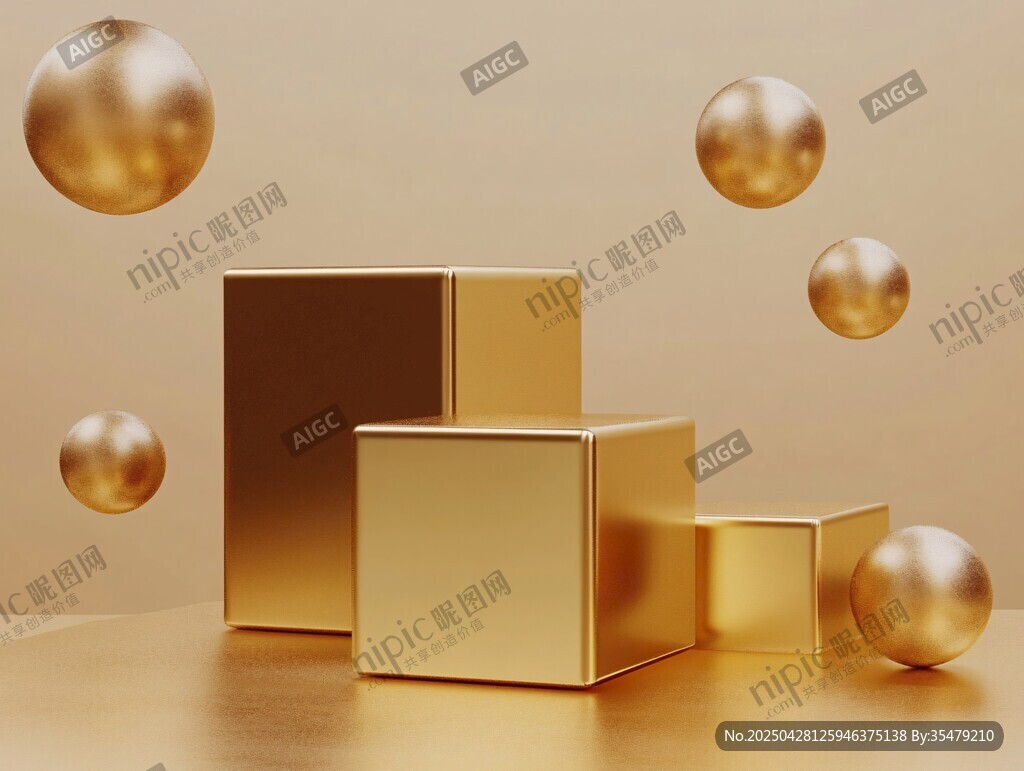金色立體幾何元素場景