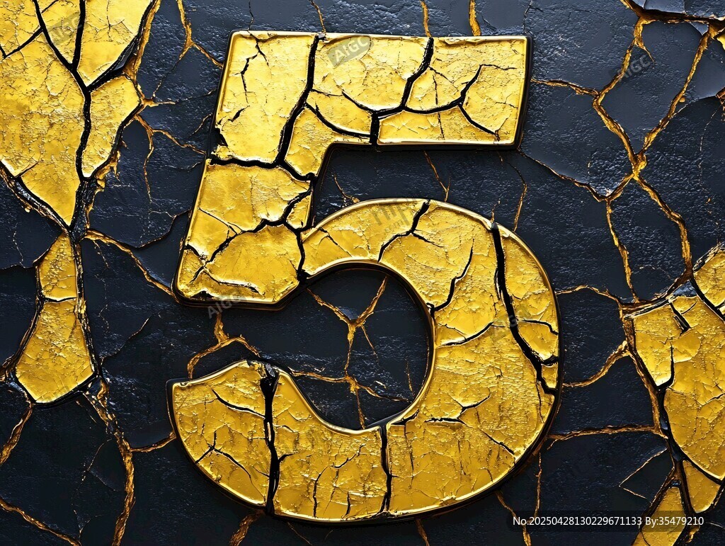 裂紋質感金色數字5