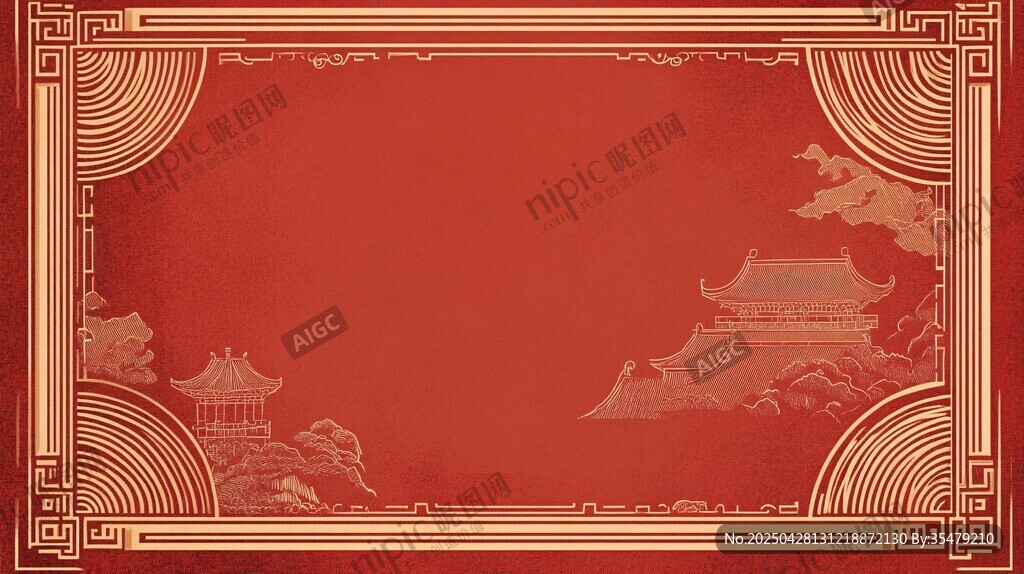中式紅底古典邊框背景圖