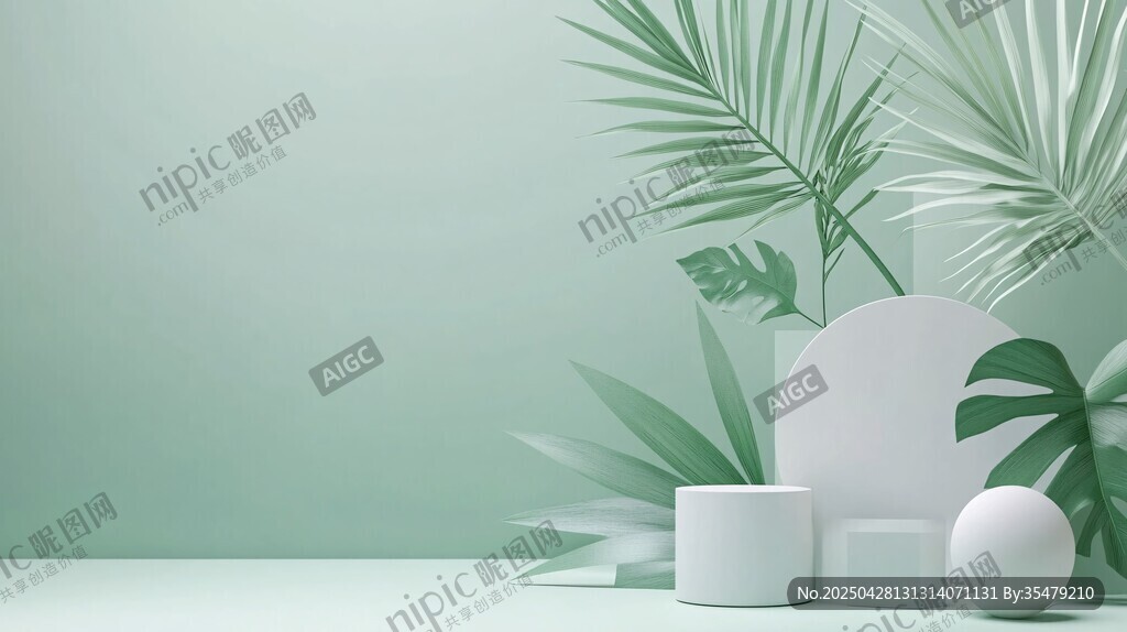清新綠植與幾何擺件場(chǎng)景