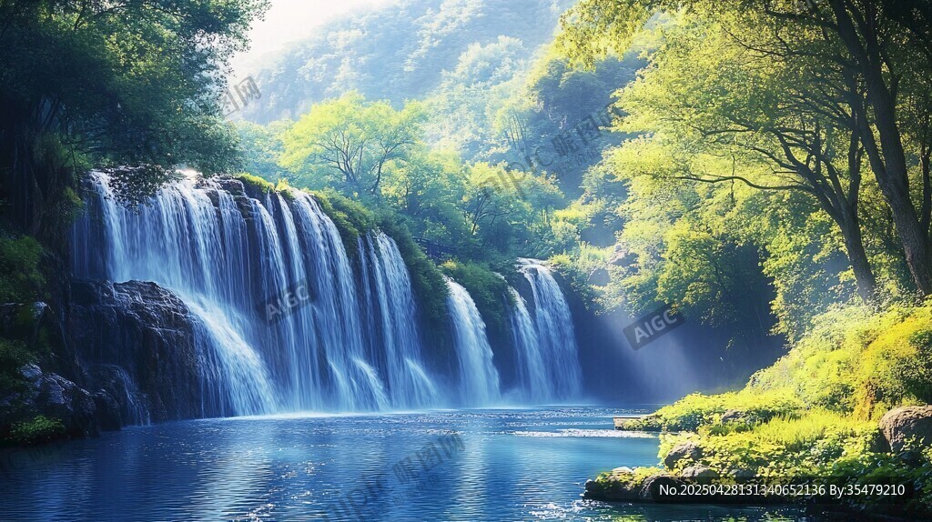 夢幻森林中的壯美瀑布景觀