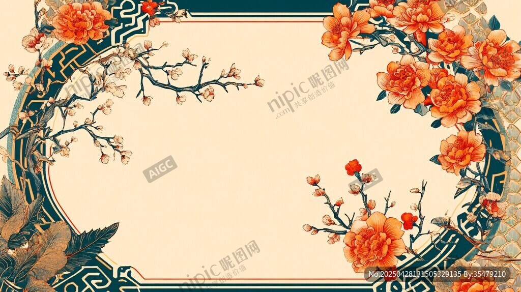 中式花卉邊框古典背景圖