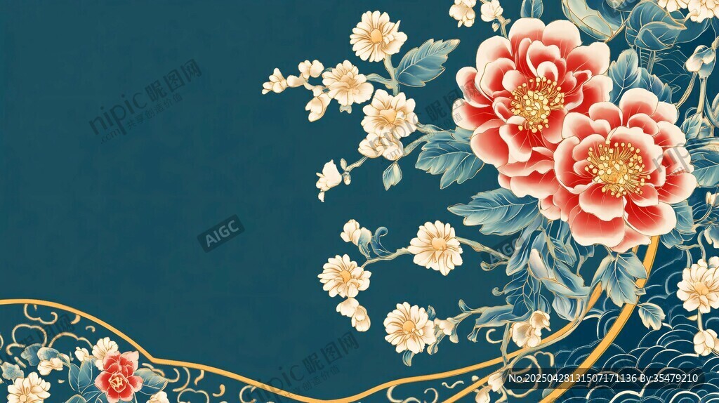 中式繁花背景圖