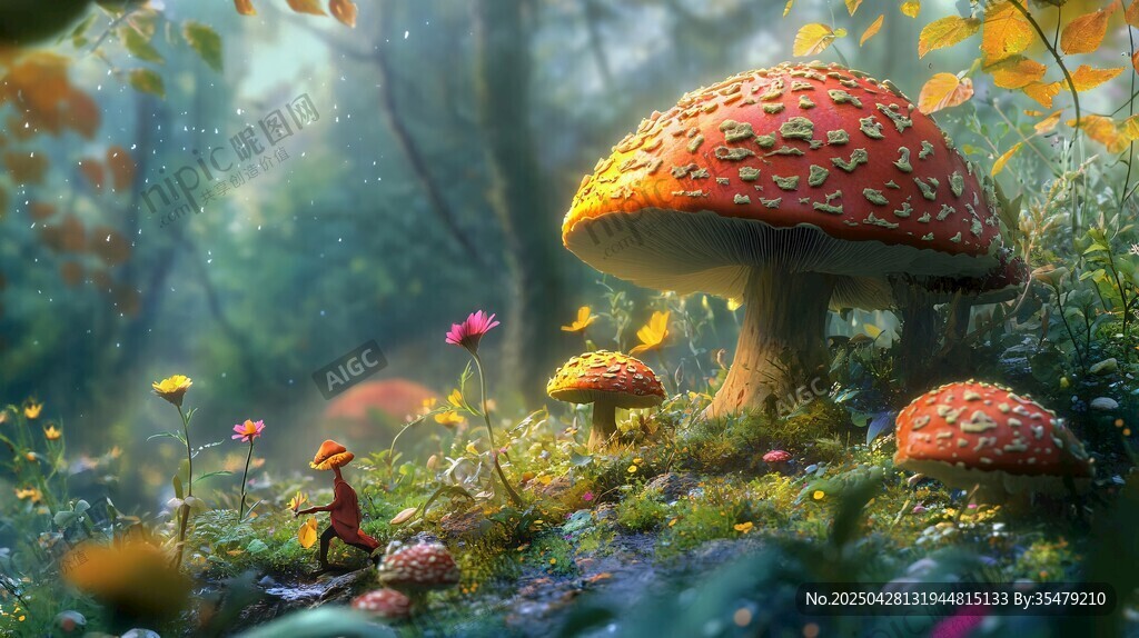 夢幻森林中的巨型蘑菇景觀