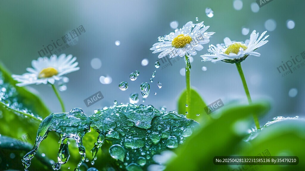 雨中雛菊 水珠晶瑩綻清新