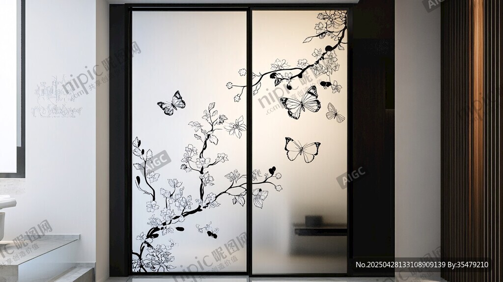 中式花鳥(niǎo)玻璃移門(mén)設(shè)計(jì)
