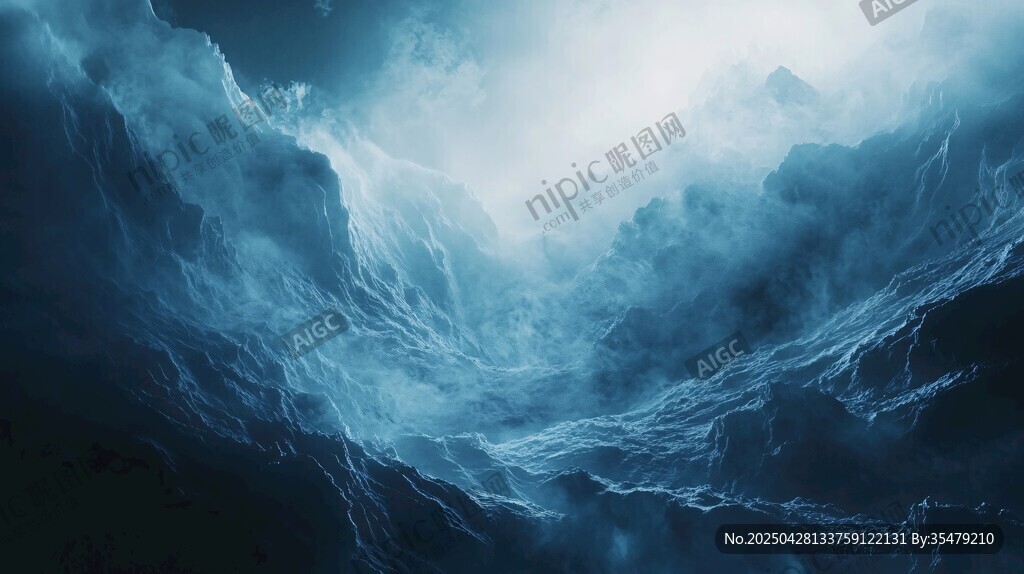 洶涌澎湃的藍(lán)色海洋景象