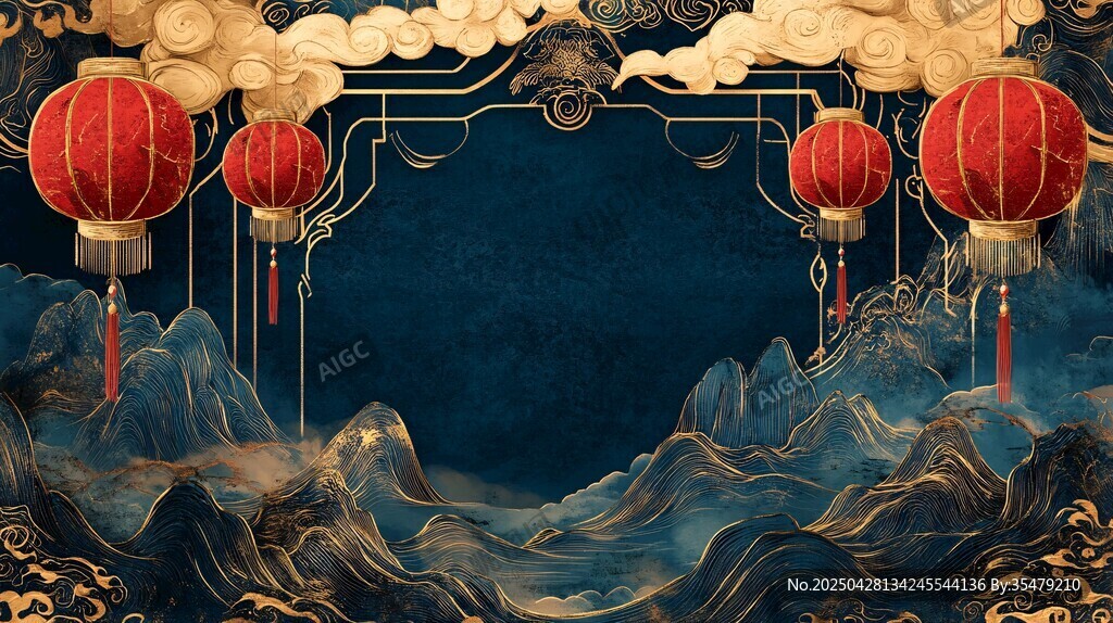 中式山水燈籠節(jié)慶背景圖