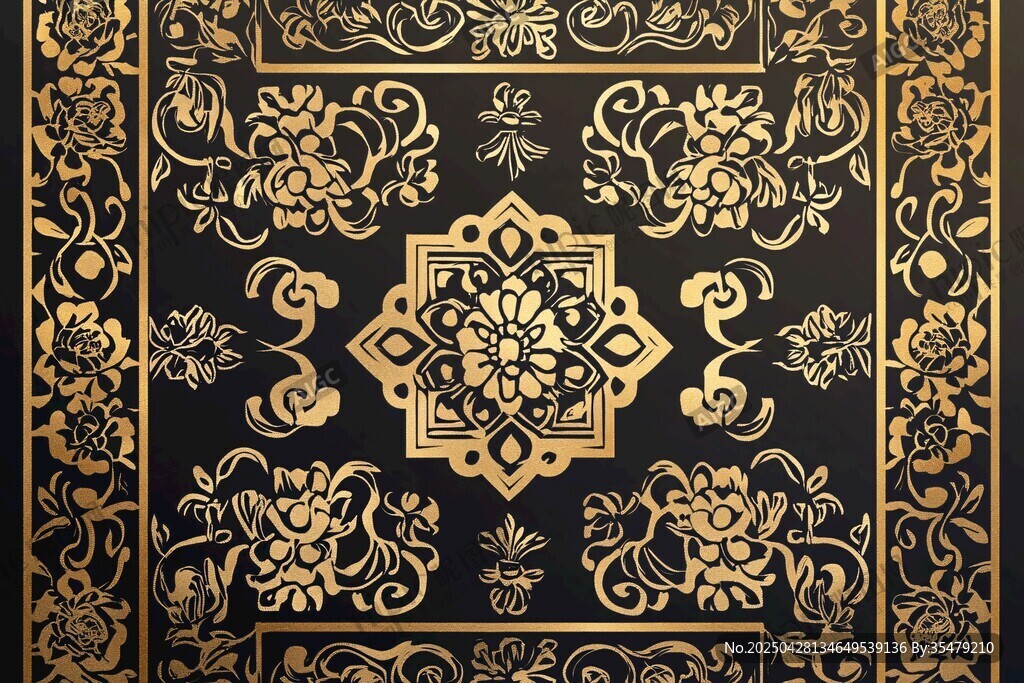 黑金中式復(fù)古花卉圖案