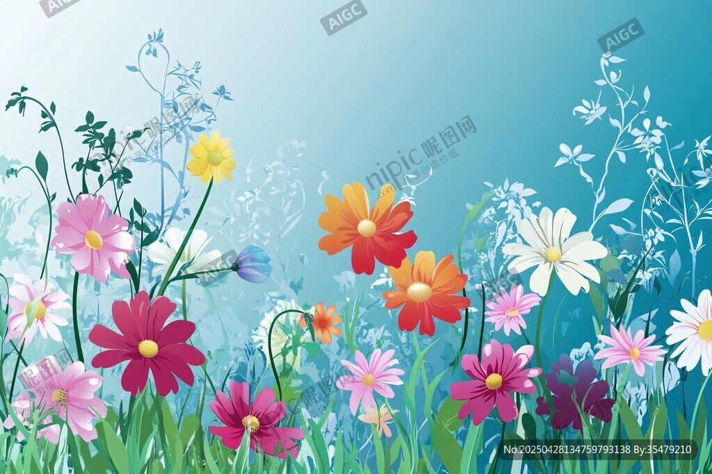 春日爛漫花卉插畫