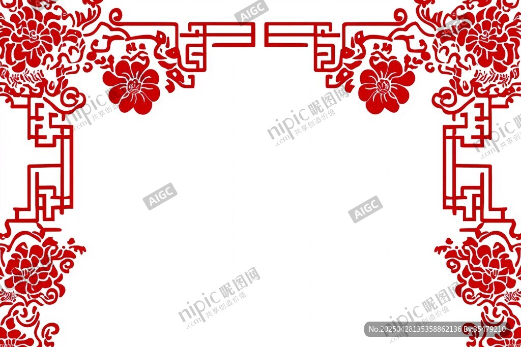 中式紅色花卉邊框圖案