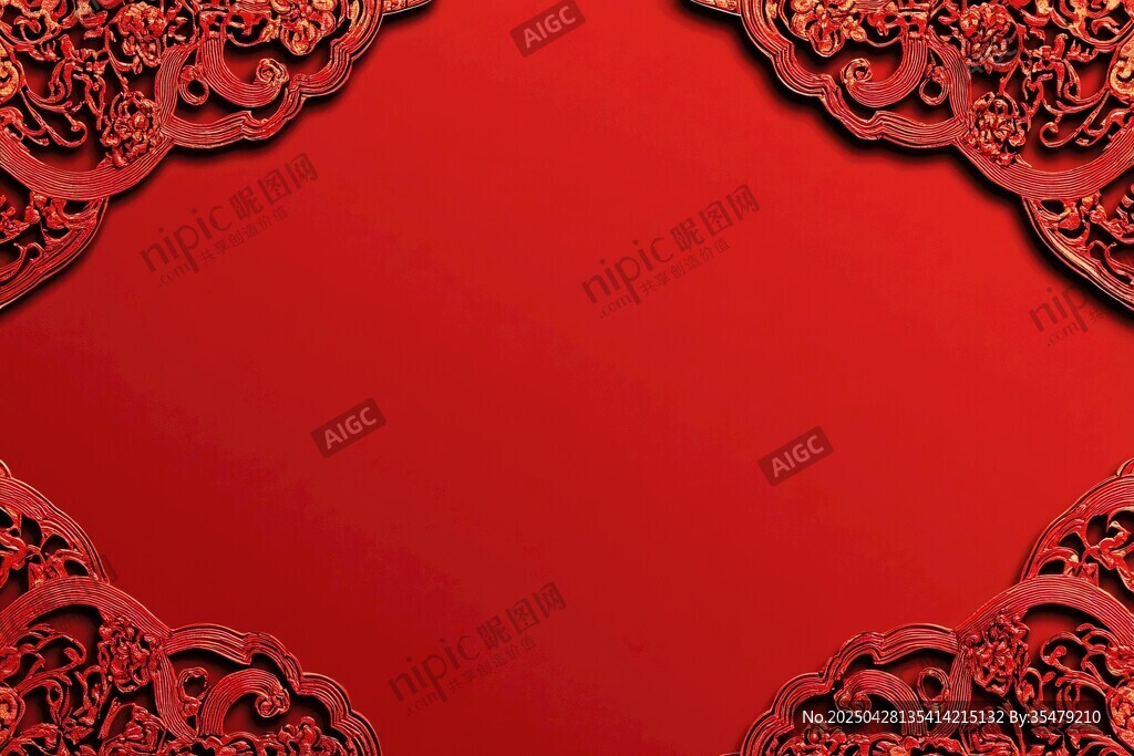 中式紅底雕花邊框背景