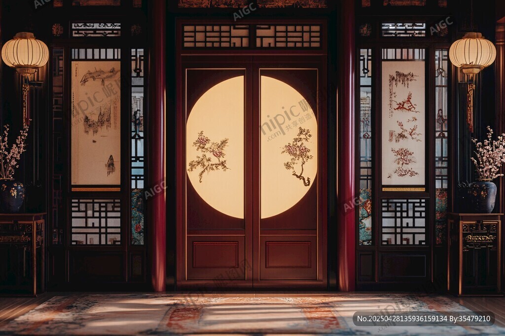 中式古典雙開大門場景