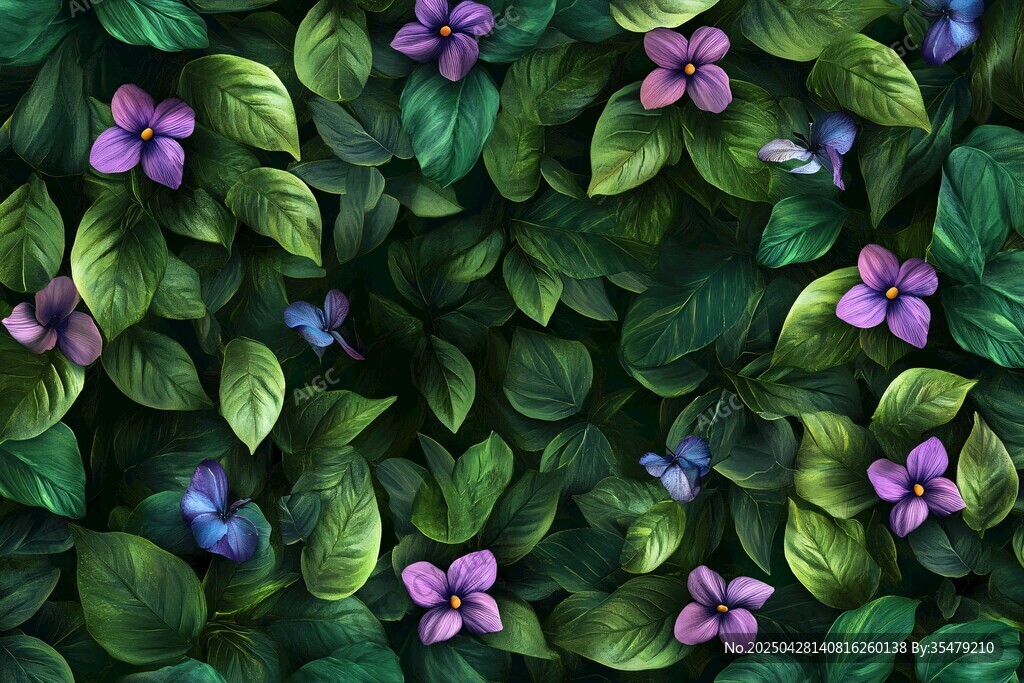 紫花綠葉背景圖