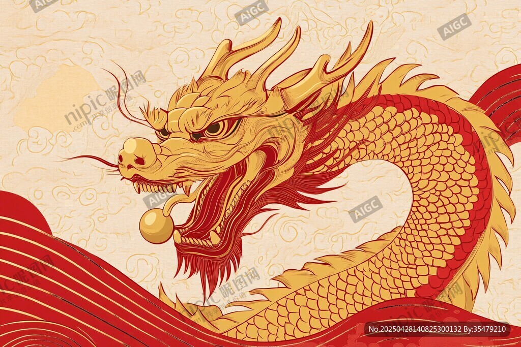 祥龍戲珠傳統國風插畫
