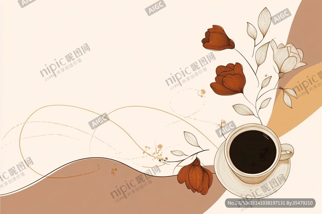 咖啡與花卉的溫馨插畫