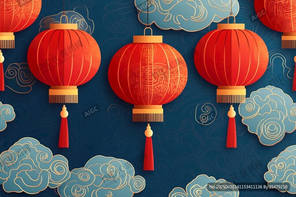 中式燈籠祥云背景圖