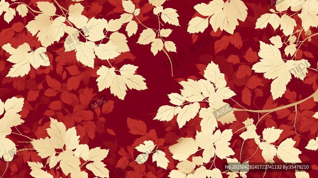紅底金色樹葉精美圖案