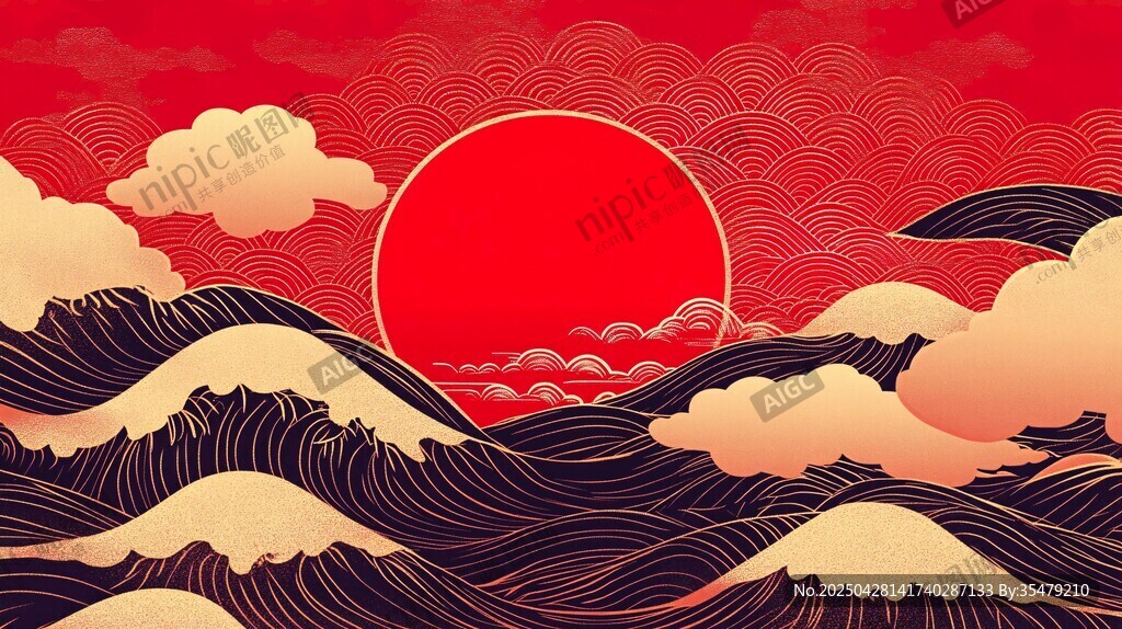 紅日云海間 壯美中式風景