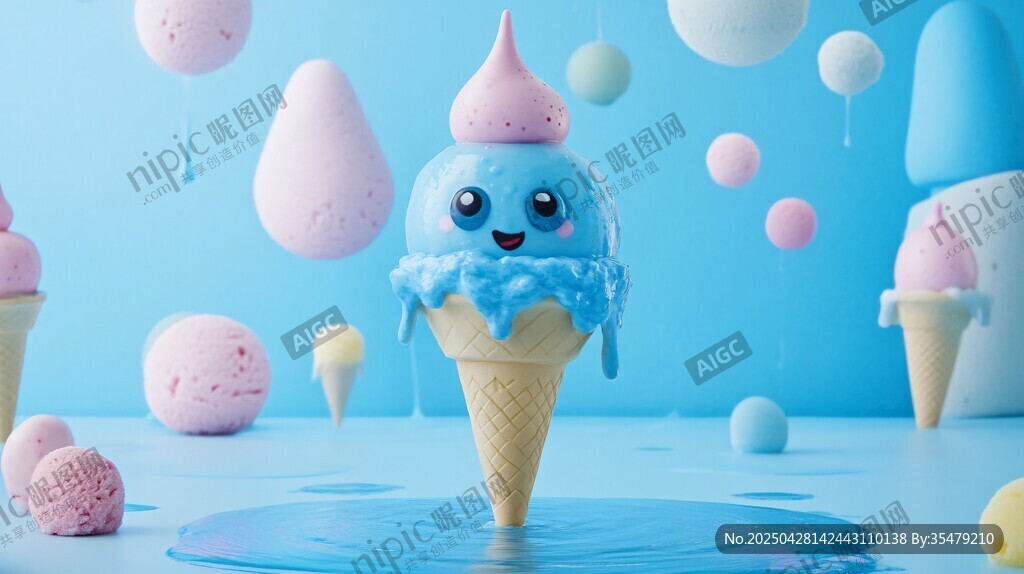可愛藍冰淇淋的夢幻場景