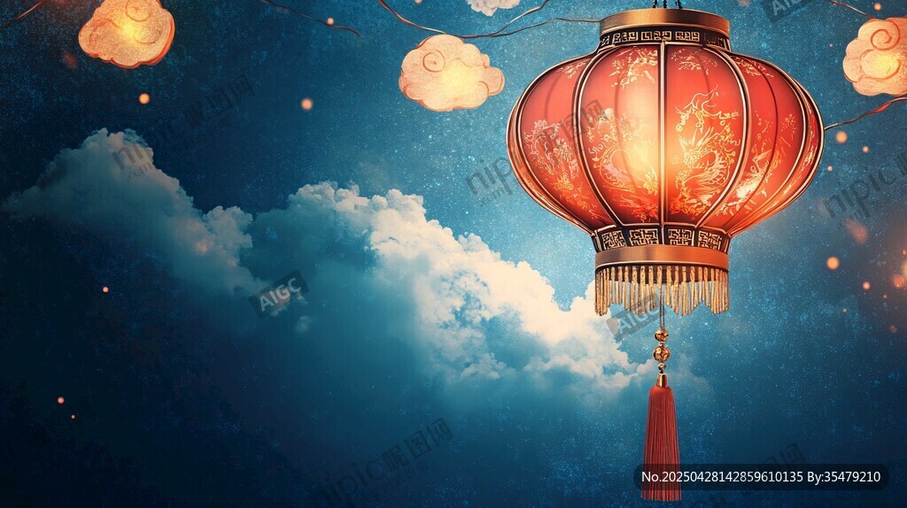 夜空下的夢幻中式燈籠