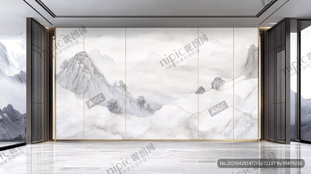 中式山水意境客廳背景墻