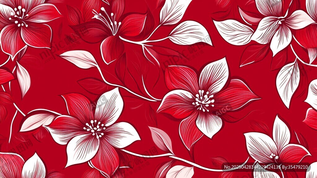 紅色花卉無(wú)縫圖案設(shè)計(jì)
