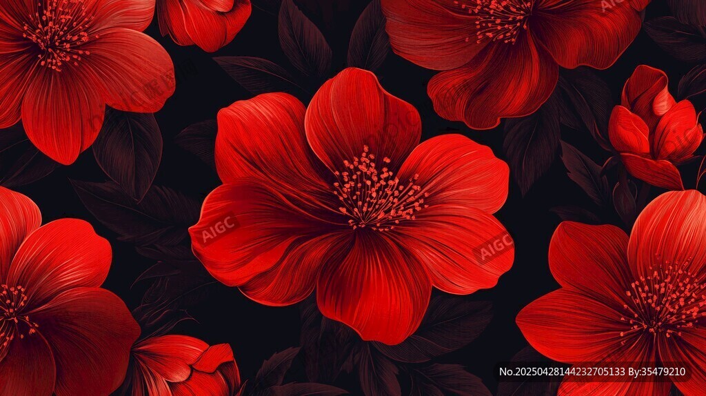 艷紅花卉圖案背景圖