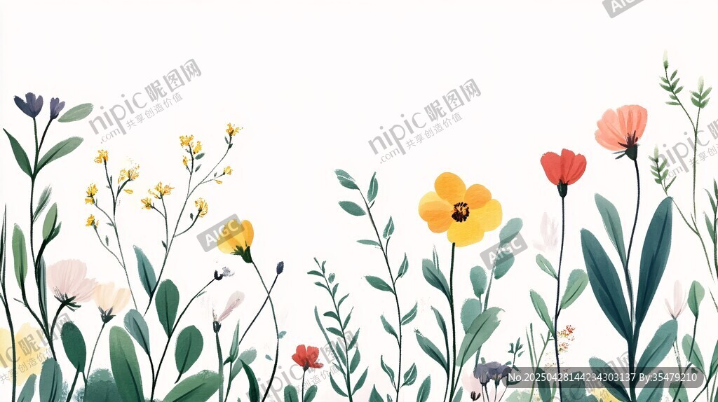 清新手繪花卉植物邊框圖